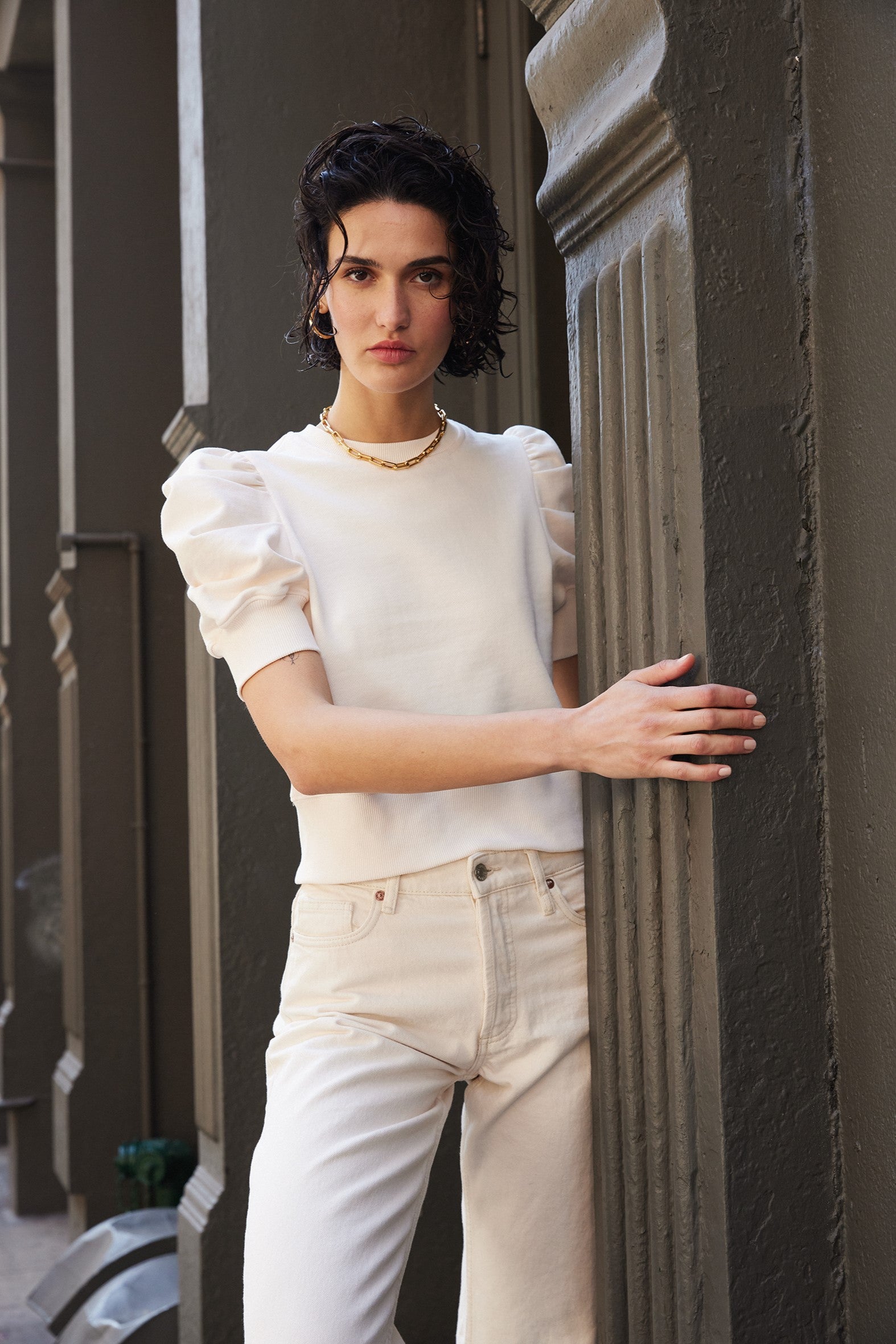 Puff short sales sleeve sweatshirt