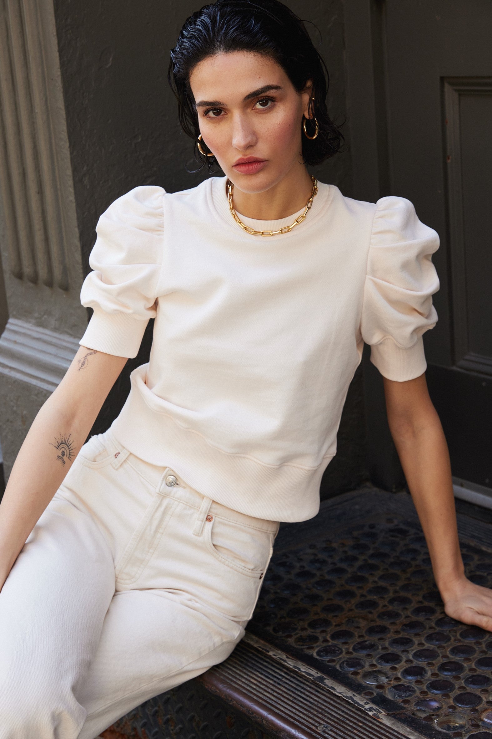 The Just Enough Puff Short Sleeve Sweatshirt in Cream – Sold Out NYC
