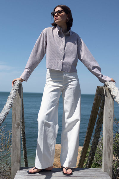 The Cropped Everything Shirt in Truffle Micro Stripe – Sold