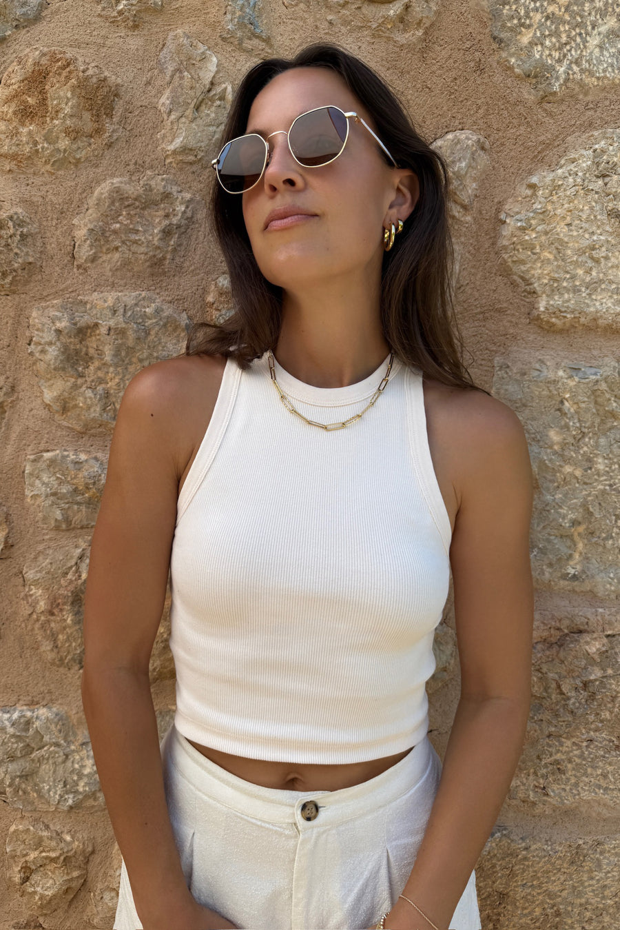 The Cropped Not So Basic Tank in Cream