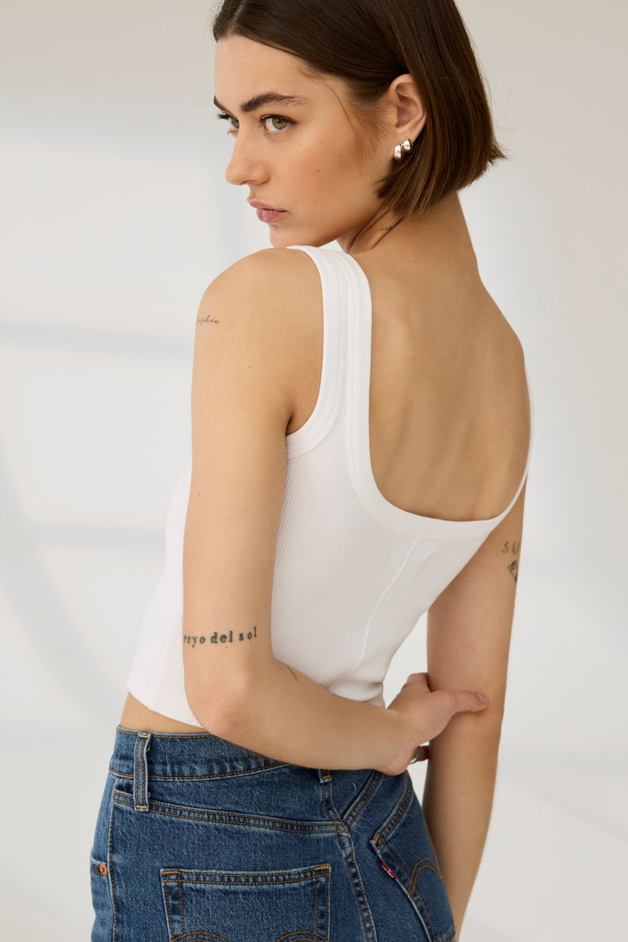 The Cropped Scoop It Up Tank in White