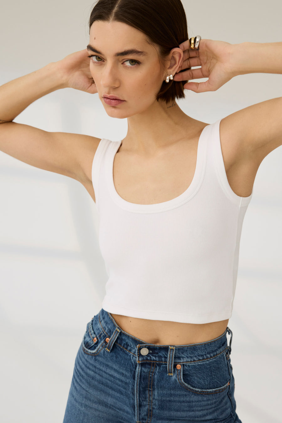 The Cropped Scoop It Up Tank in White