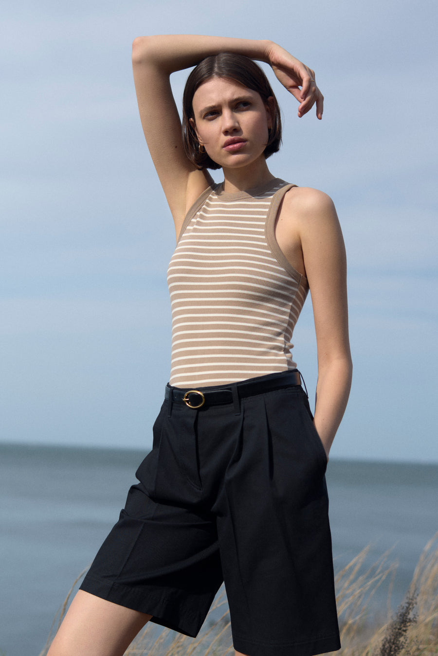 The Not So Basic Tank in Chai Stripe