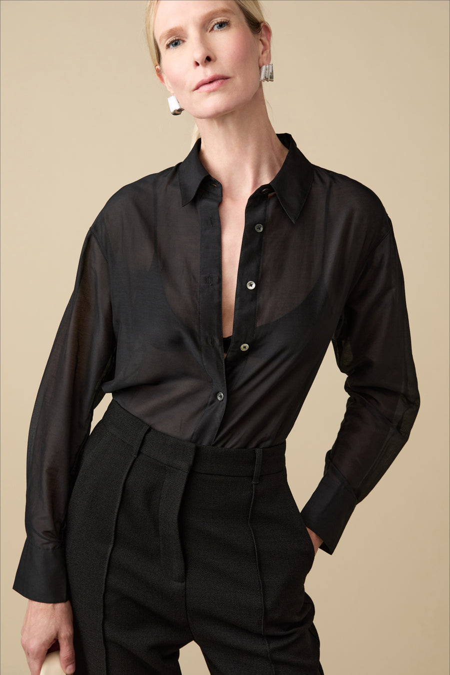 The Sheer Silk Shirt in Black