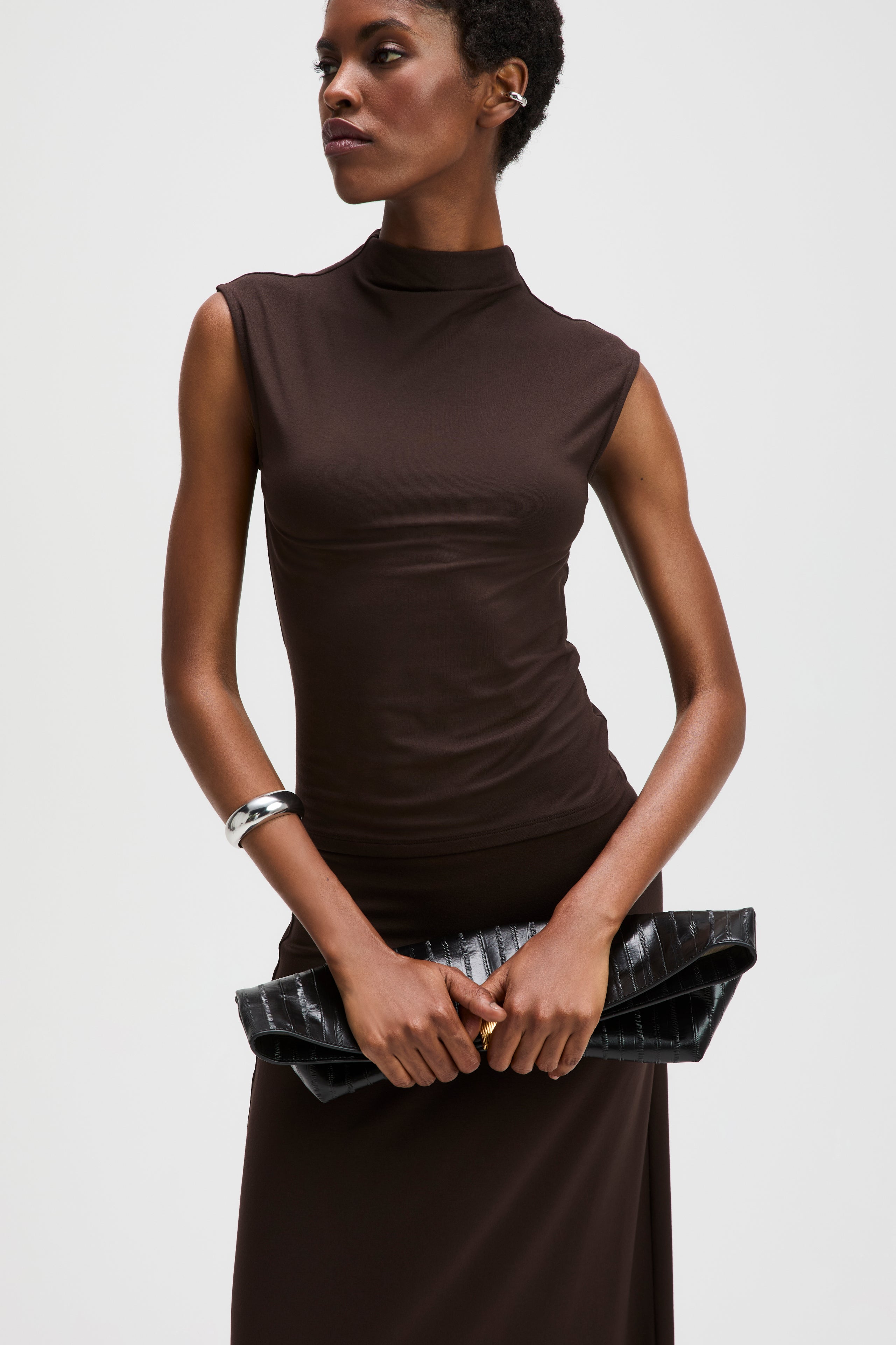 Mock Neck Top Chocolate