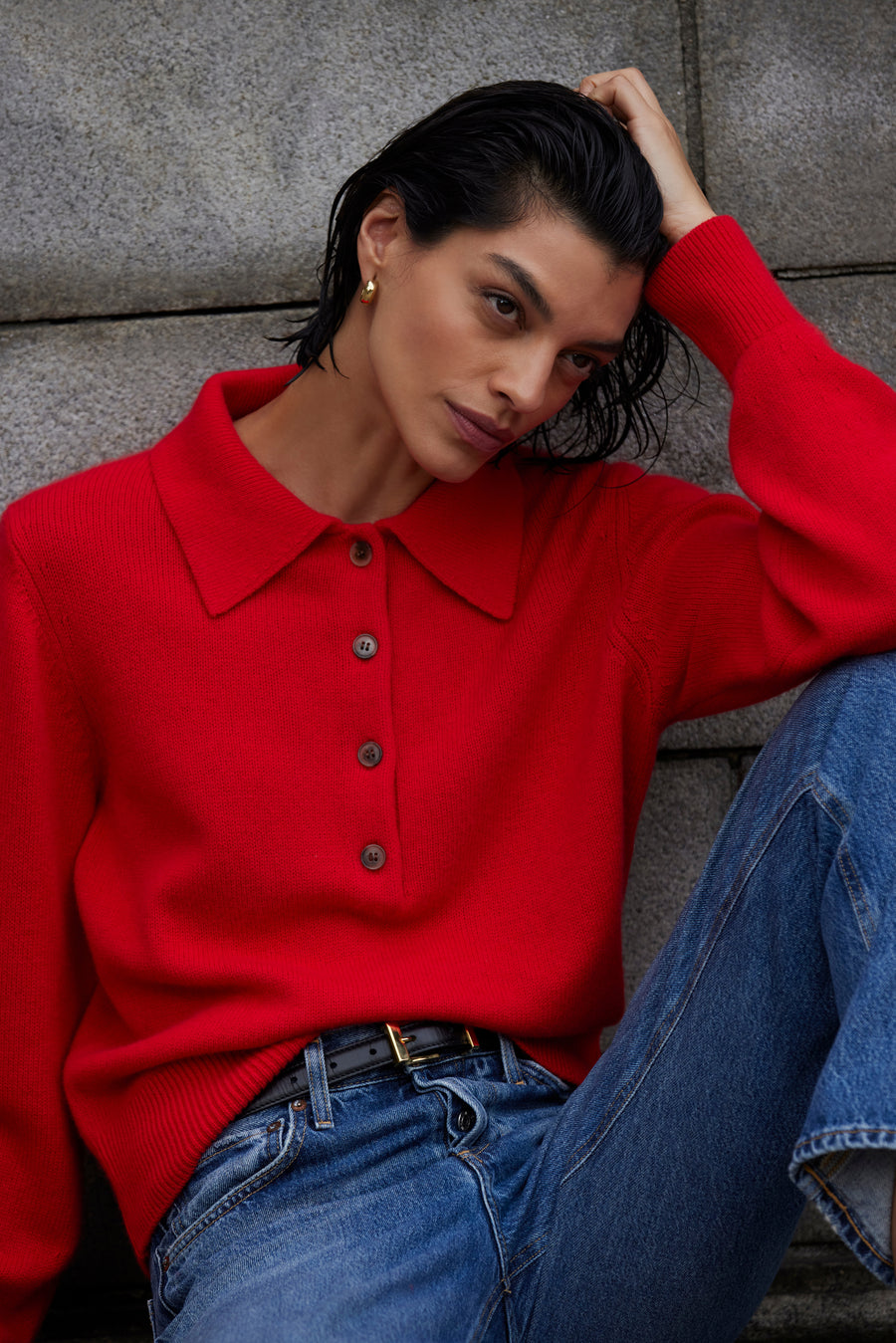 The Cashmere Polo in Cherry
