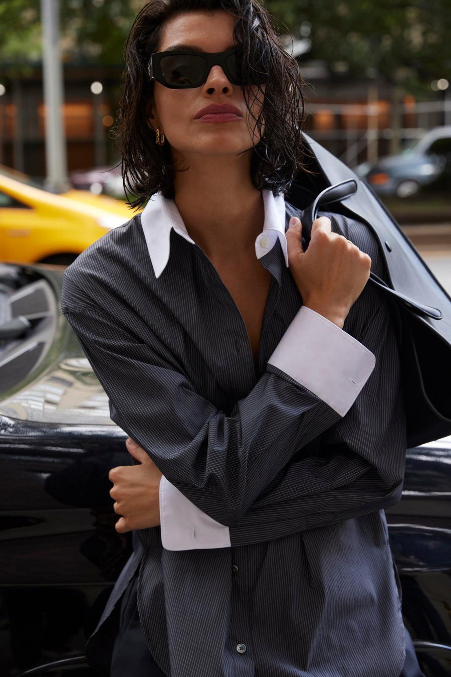 The Everything Shirt in Charcoal Micro Stripe