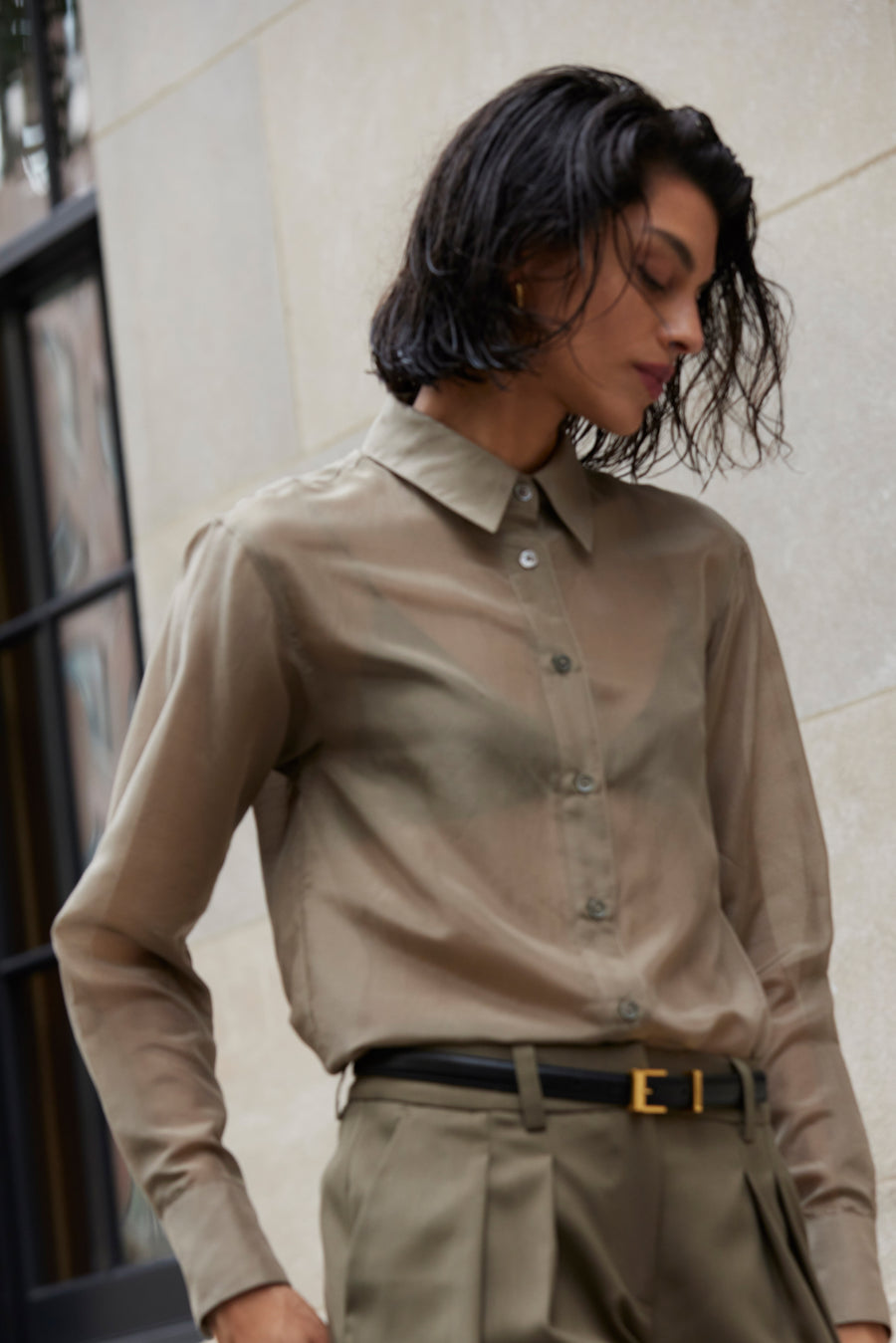 The Sheer Silk Shirt in Olive