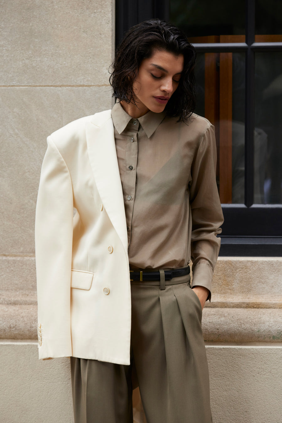 The Sheer Silk Shirt in Olive