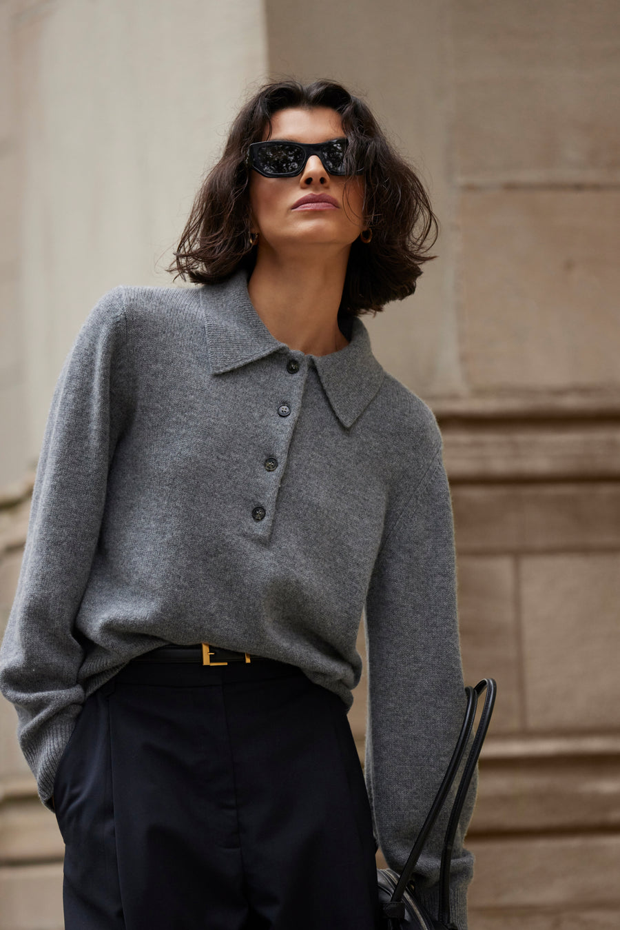 The Cashmere Polo in Heather Grey
