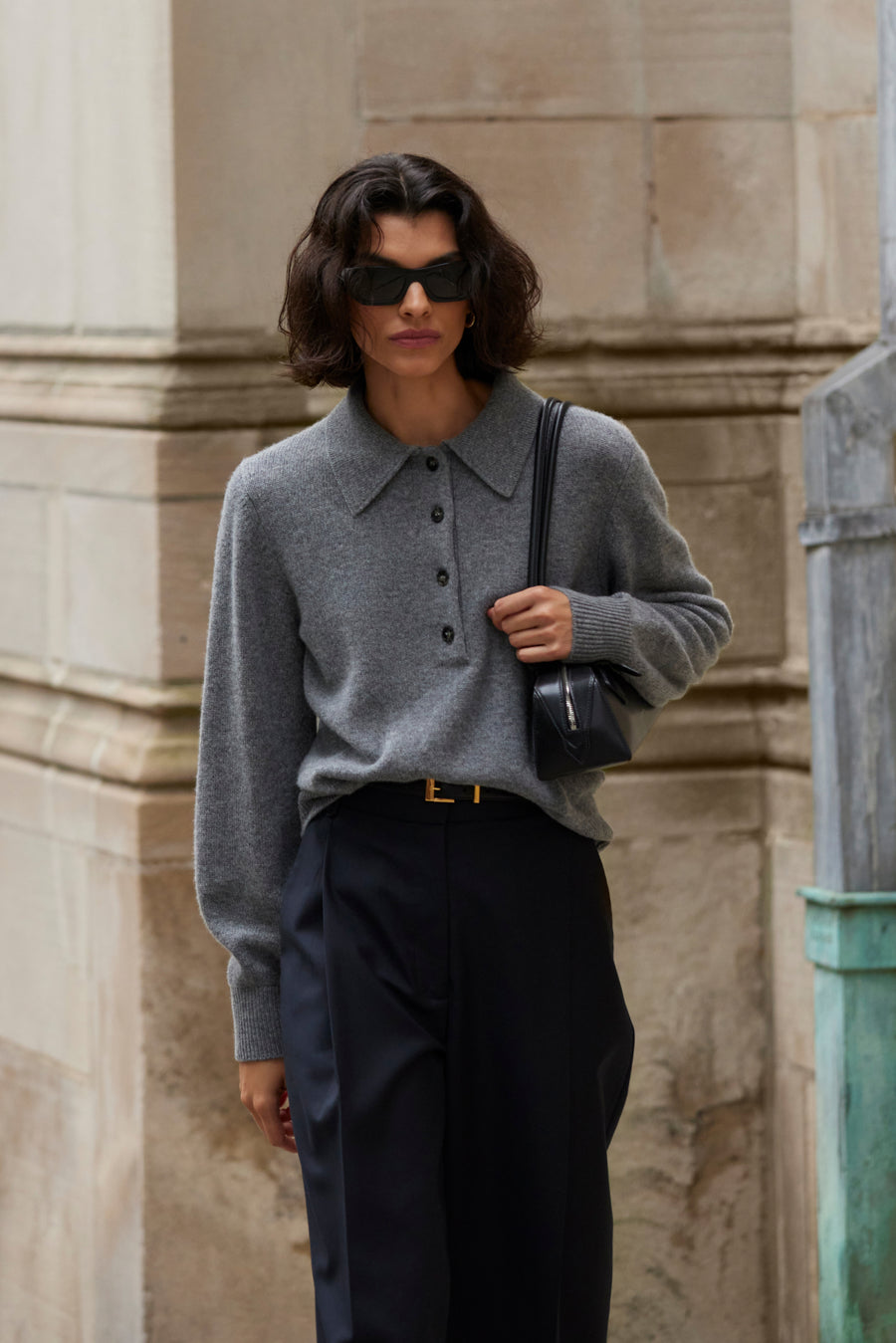 The Cashmere Polo in Heather Grey