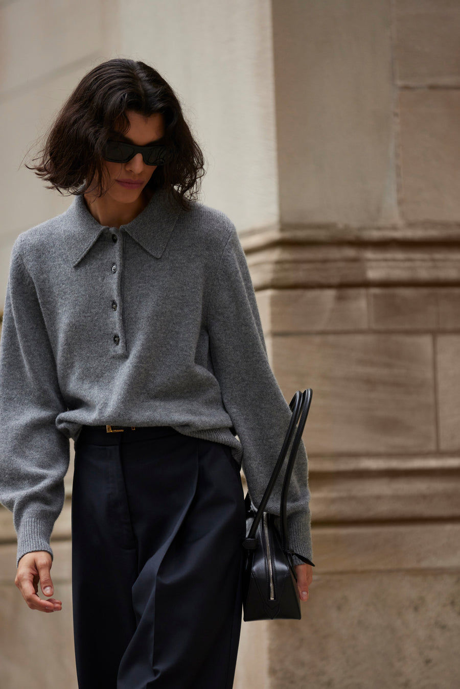 The Cashmere Polo in Heather Grey