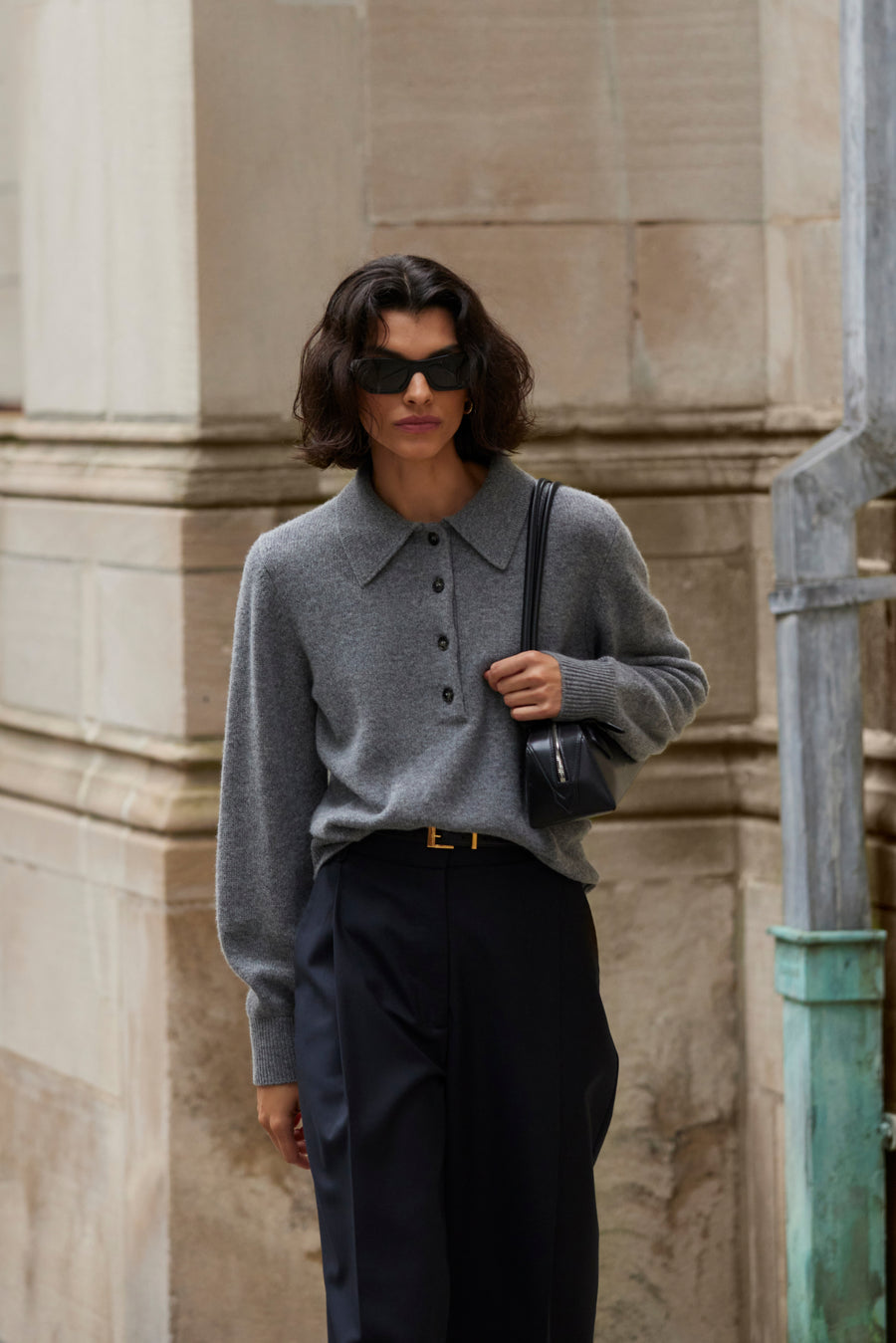 The Cashmere Polo in Heather Grey