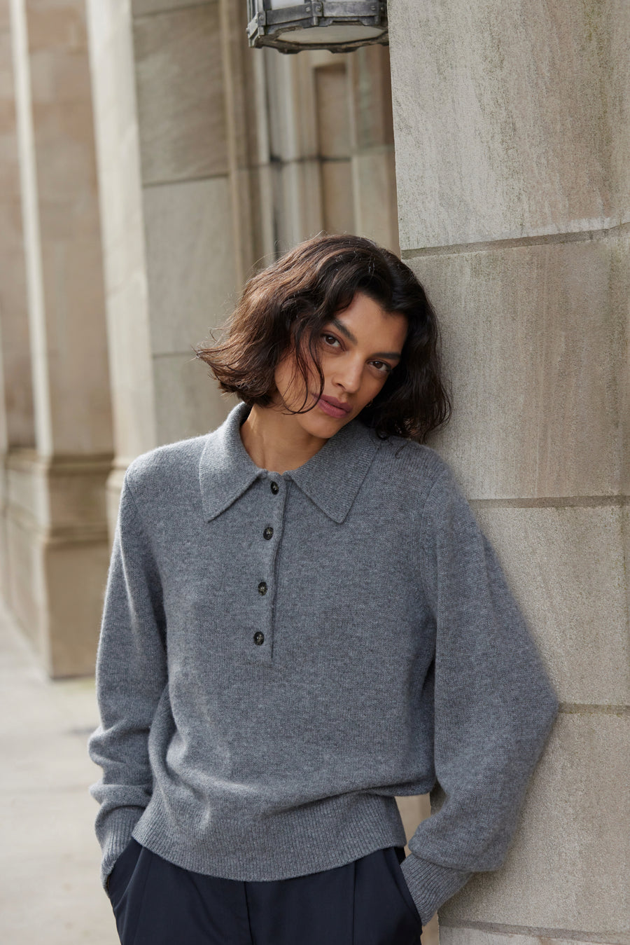 The Cashmere Polo in Heather Grey