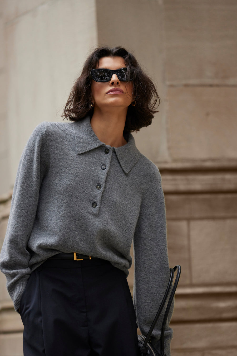 The Cashmere Polo in Heather Grey