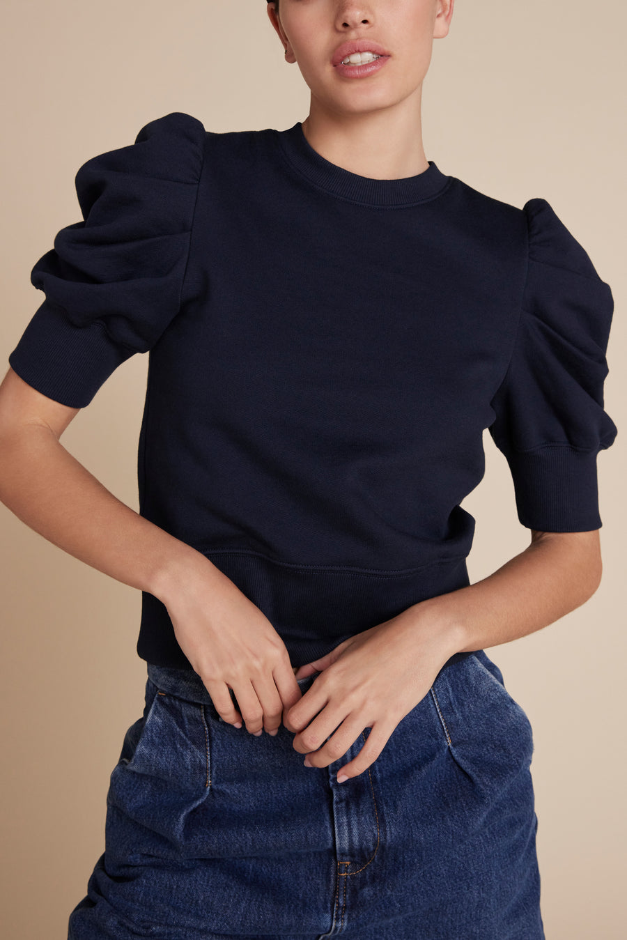 The Just Enough Puff Short Sleeve Sweatshirt in Navy