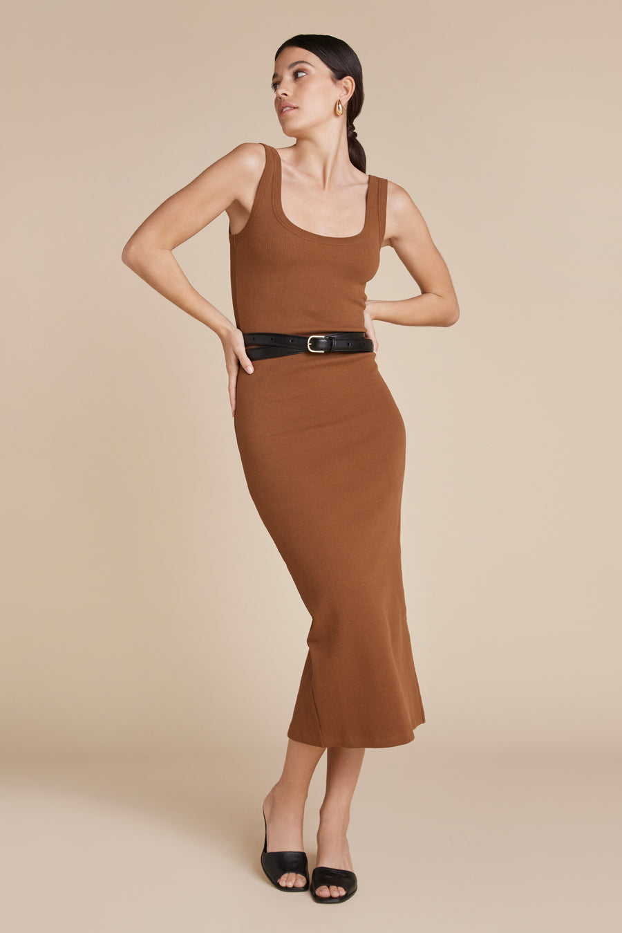 The Long Scoop It Up Dress in Toffee
