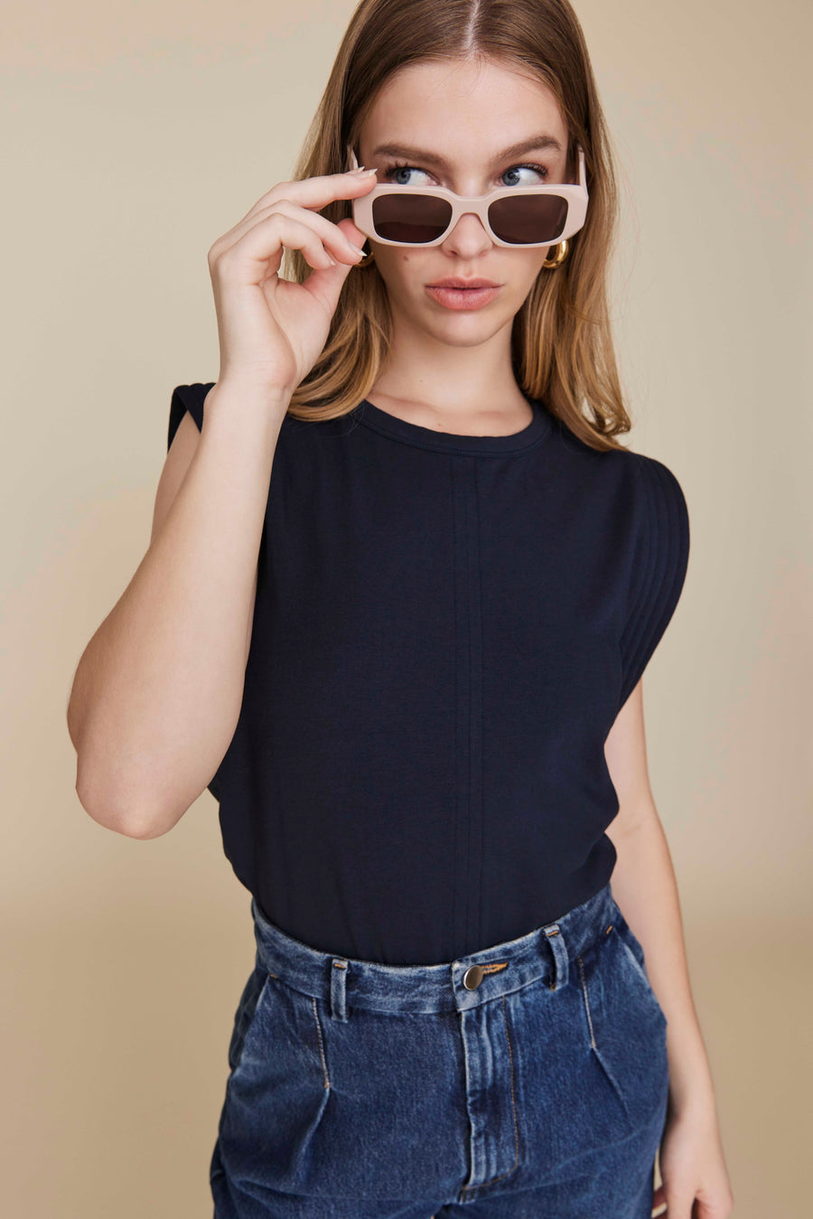 The Gimme That Shoulder Tee in Navy
