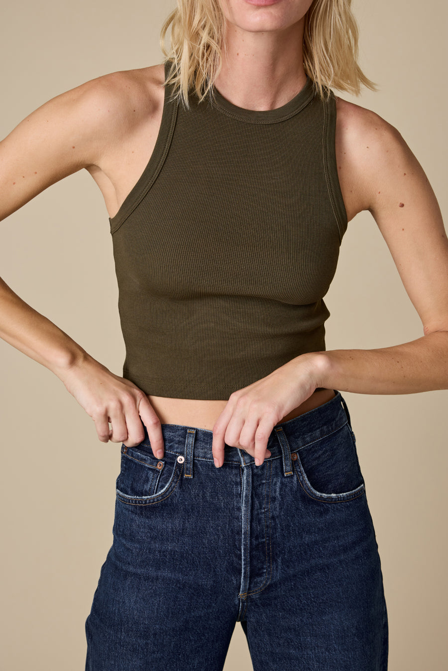 The Cropped Not So Basic Tank in Olive