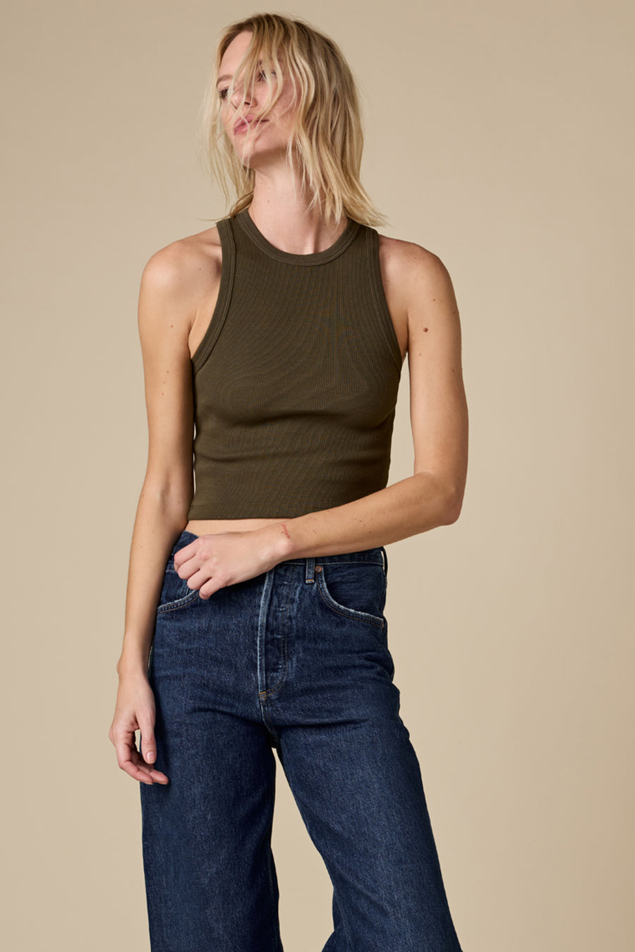 The Cropped Not So Basic Tank in Olive