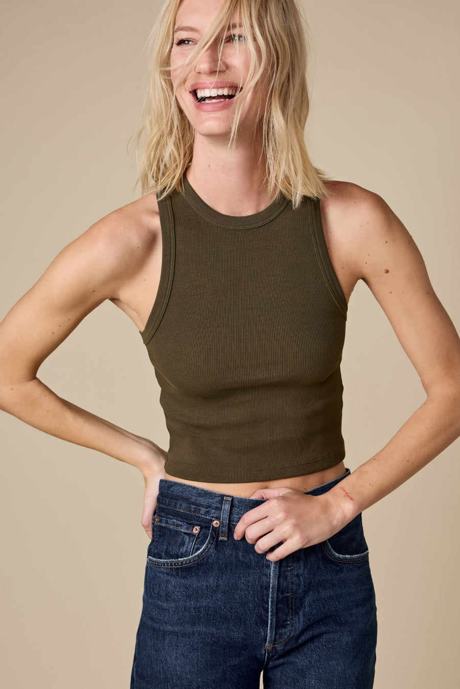 The Cropped Not So Basic Tank in Olive