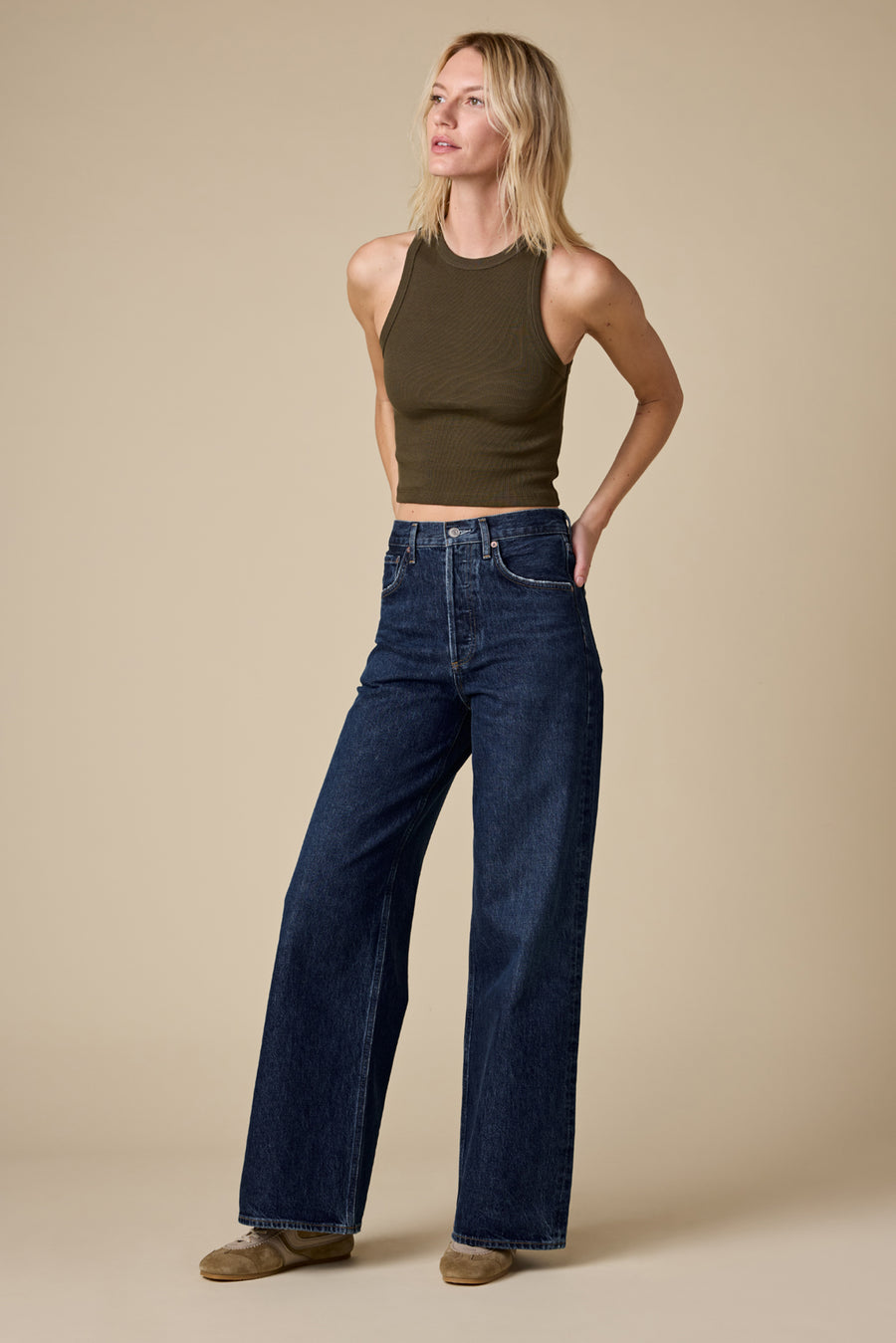 The Cropped Not So Basic Tank in Olive